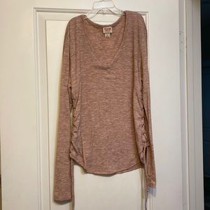 S Light Pink Long Sleeve V-neck with string sides